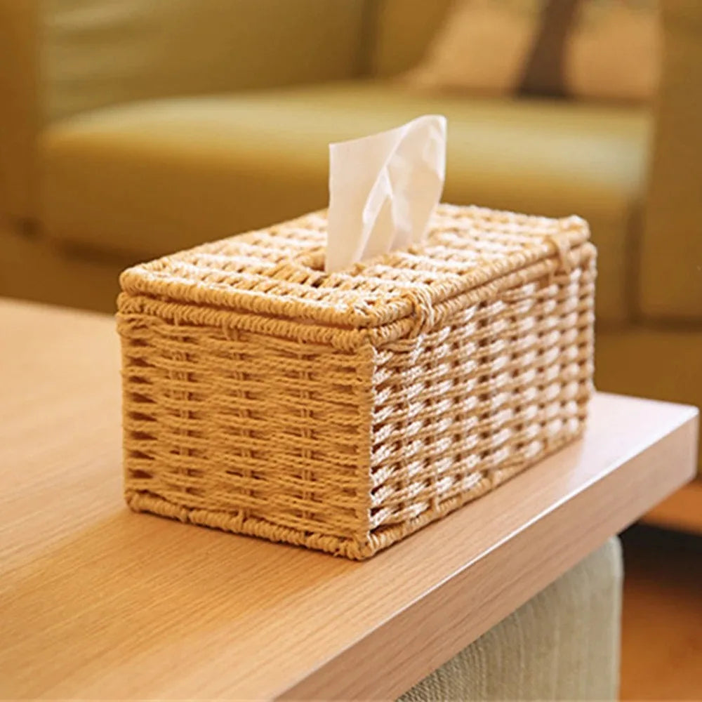 Home Decoration Simple Retro Rattan Desktop Tissue Box
