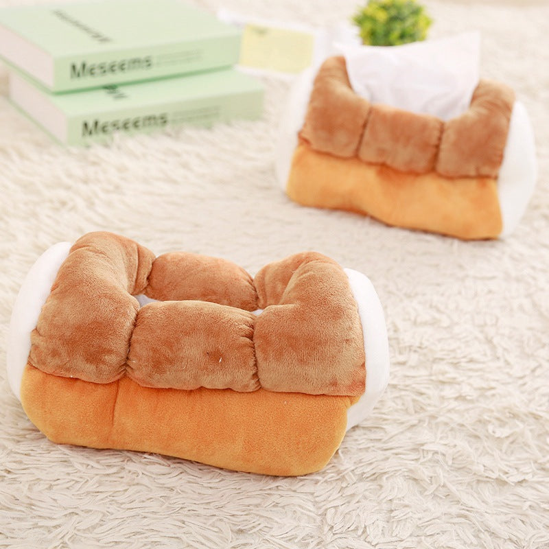 Creative Simulation Bread Toast Plush Tissue Box