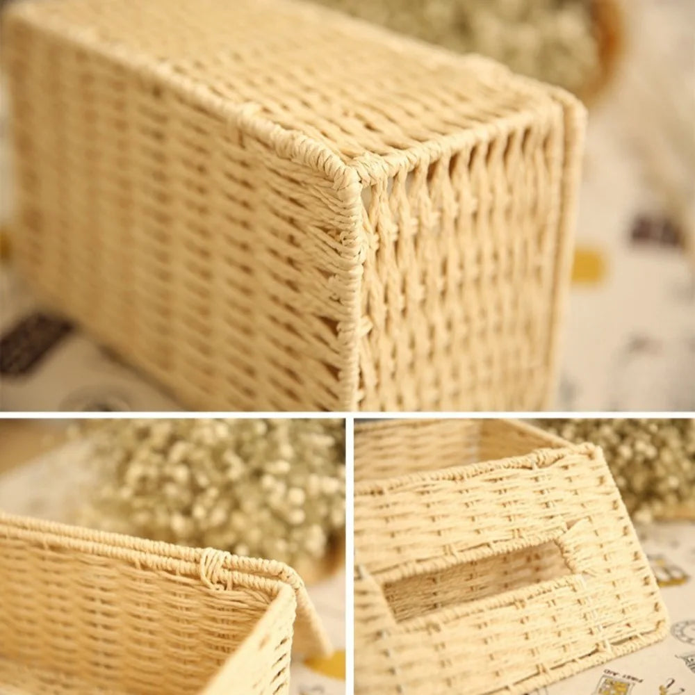 Home Decoration Simple Retro Rattan Desktop Tissue Box
