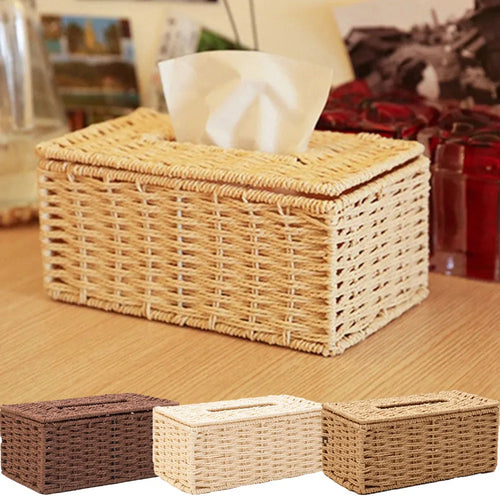 Home Decoration Simple Retro Rattan Desktop Tissue Box