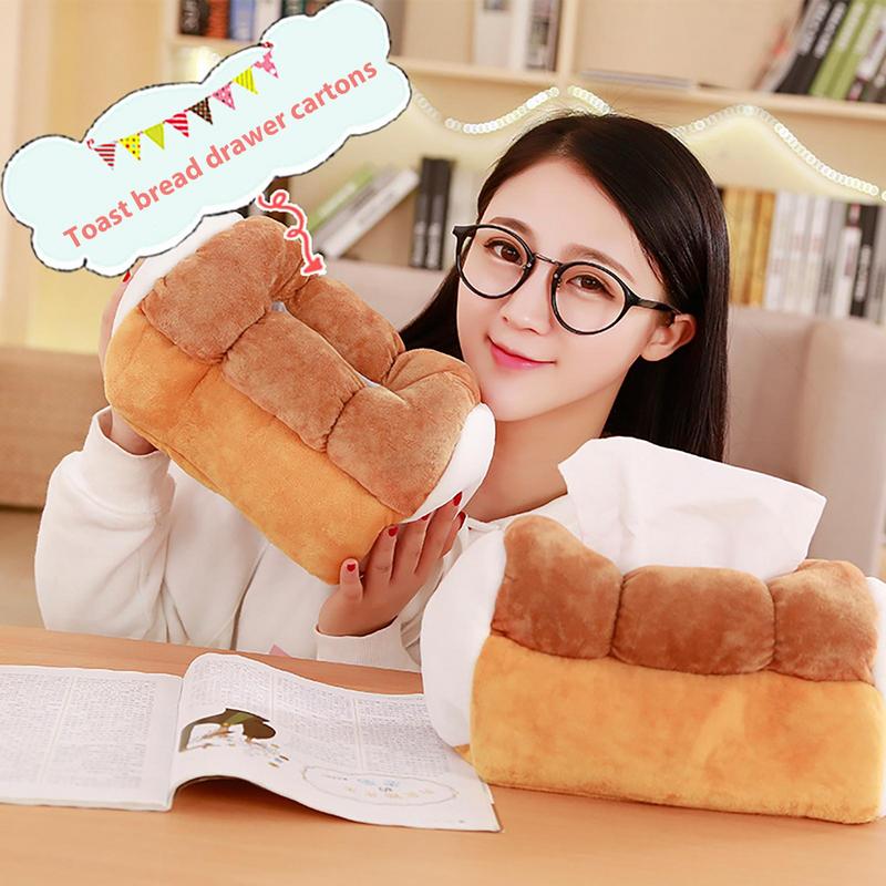 Creative Simulation Bread Toast Plush Tissue Box