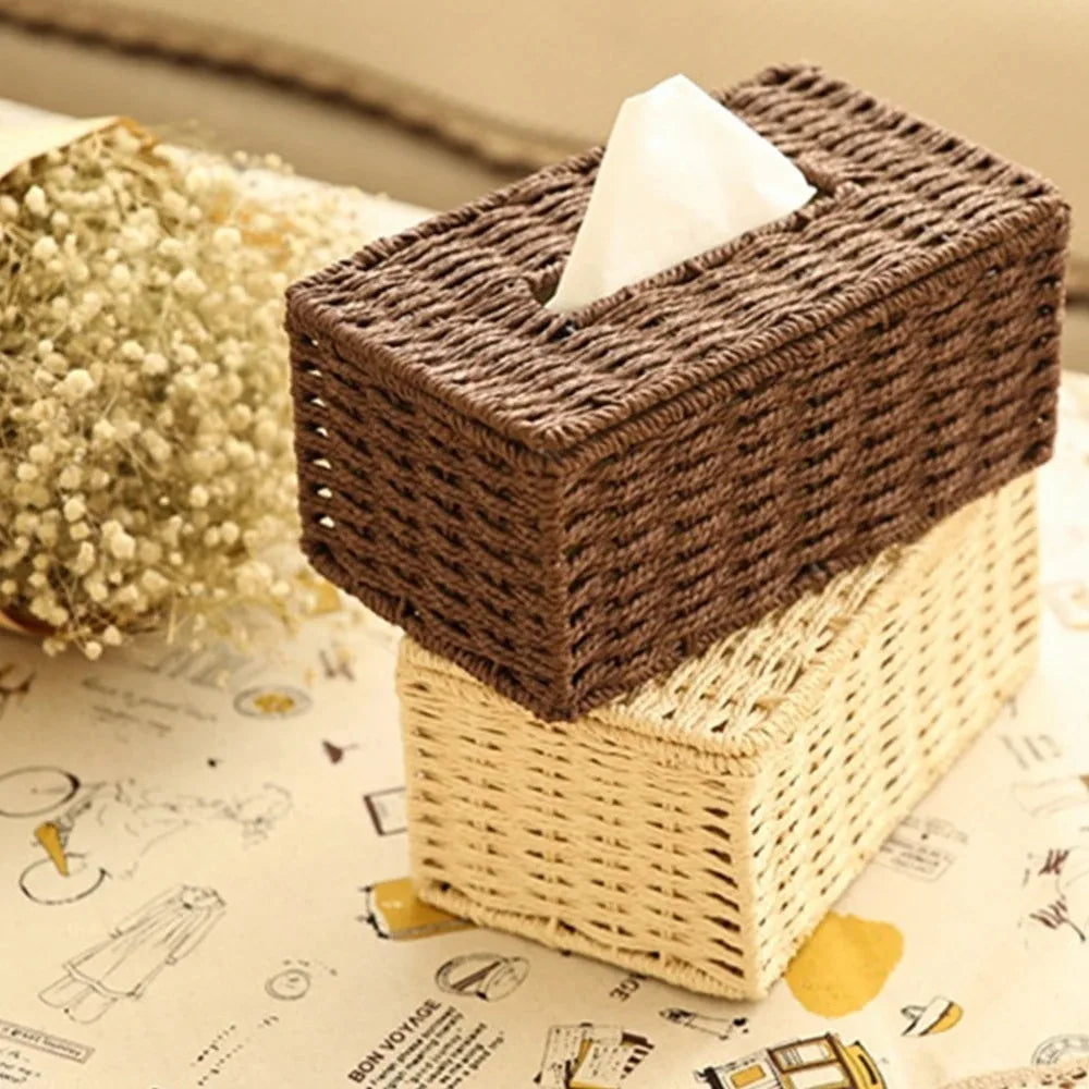 Home Decoration Simple Retro Rattan Desktop Tissue Box