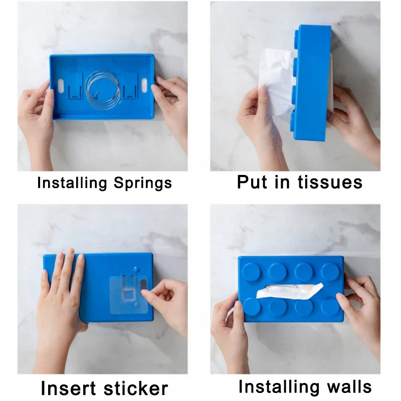 Punch-free Wall-mounted Building Blocks Design Waterproof Tissue Holder