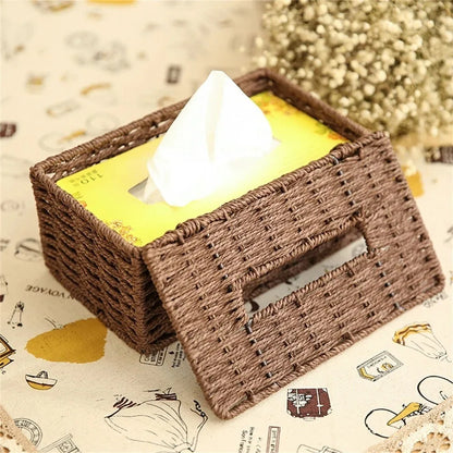 Home Decoration Simple Retro Rattan Desktop Tissue Box